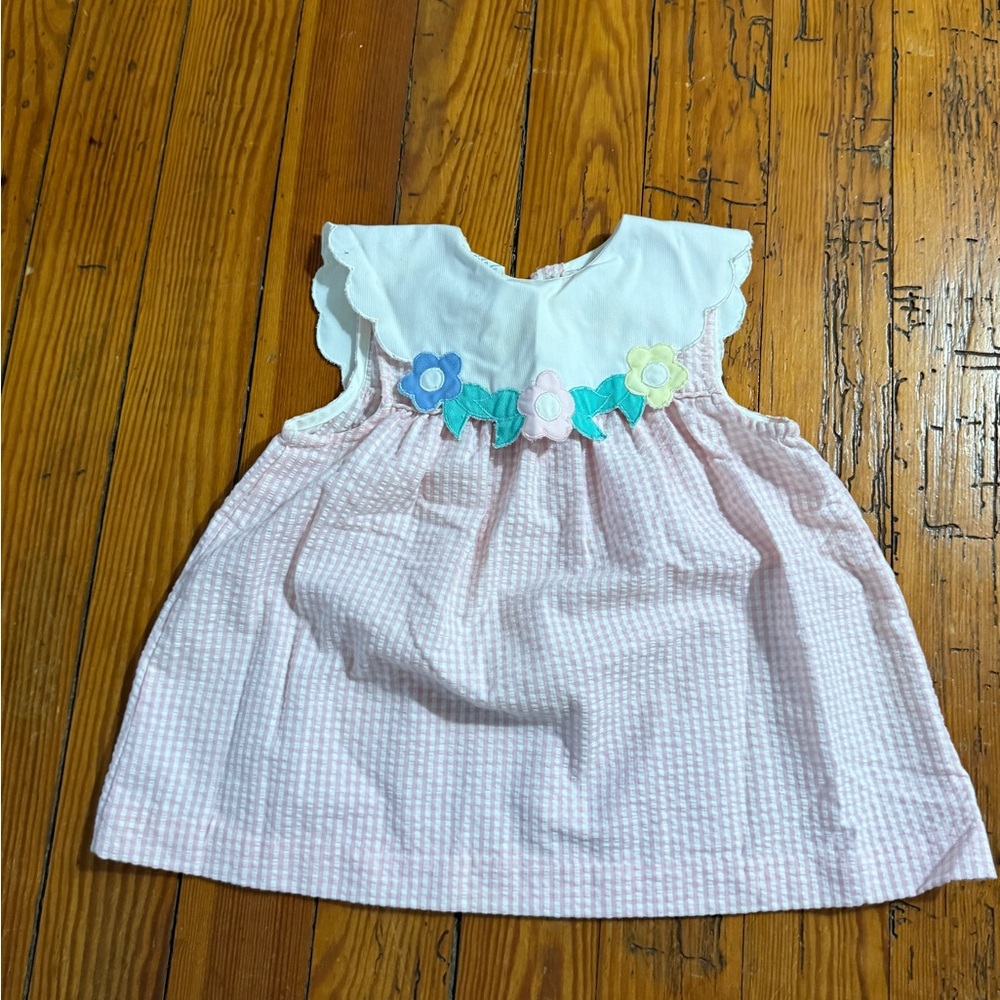 Vintage 90s Pink Seersucker Floral Collar Shirt 3T